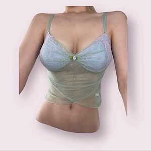 Sheer mint Green and purple Lace Camisole